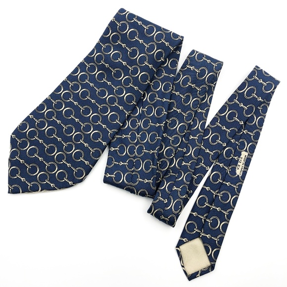 Hermes Other - Hermes Paris Men Ties Navy Blue Chain Silk Necktie Hermes Other - Hermes Paris Men Ties Navy Blue Chain Silk Necktie